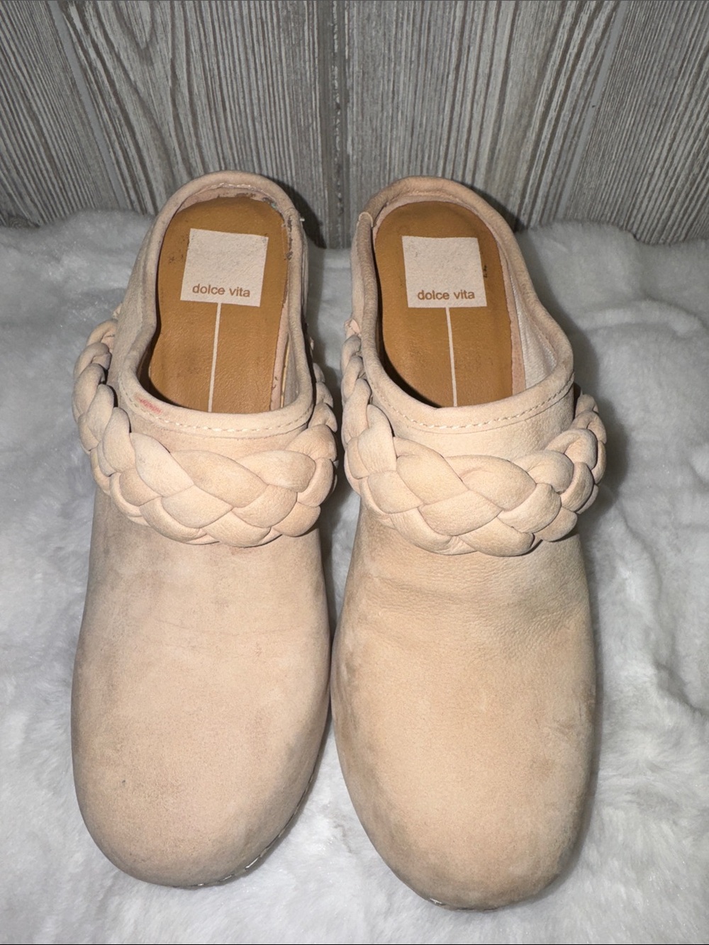 Dolce Vita Hila Braided Suede Slip-On Mules in Light Beige